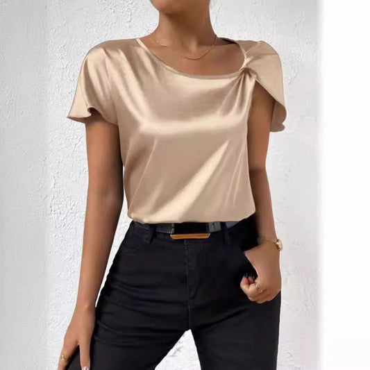 Out-Shine | Satin Twist Solid Color Loose Versatile Top