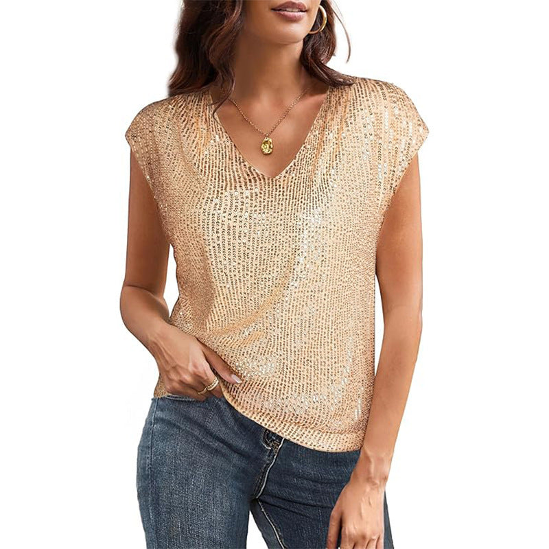 Out-Shine | V-Neck Sequins Short Sleeve Party Vest