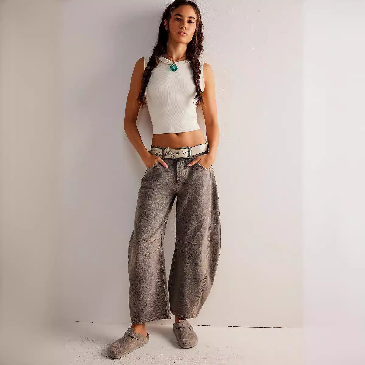 Out-Shine | Waiste Wide Leg Denim Jeans