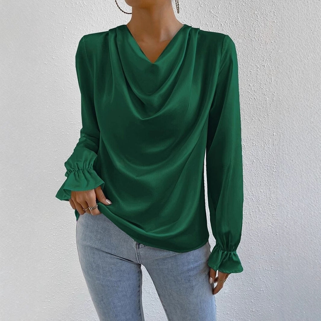 Out-Shine | Satin Long Sleeve Blouse Top