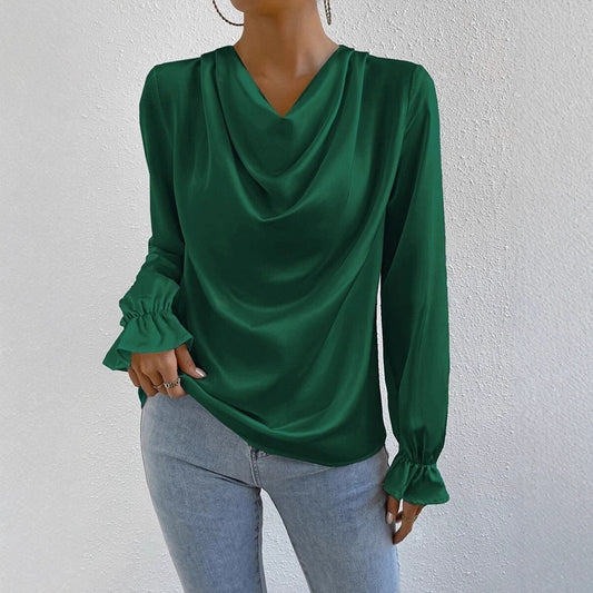 Out-Shine | Satin Long Sleeve Blouse Top