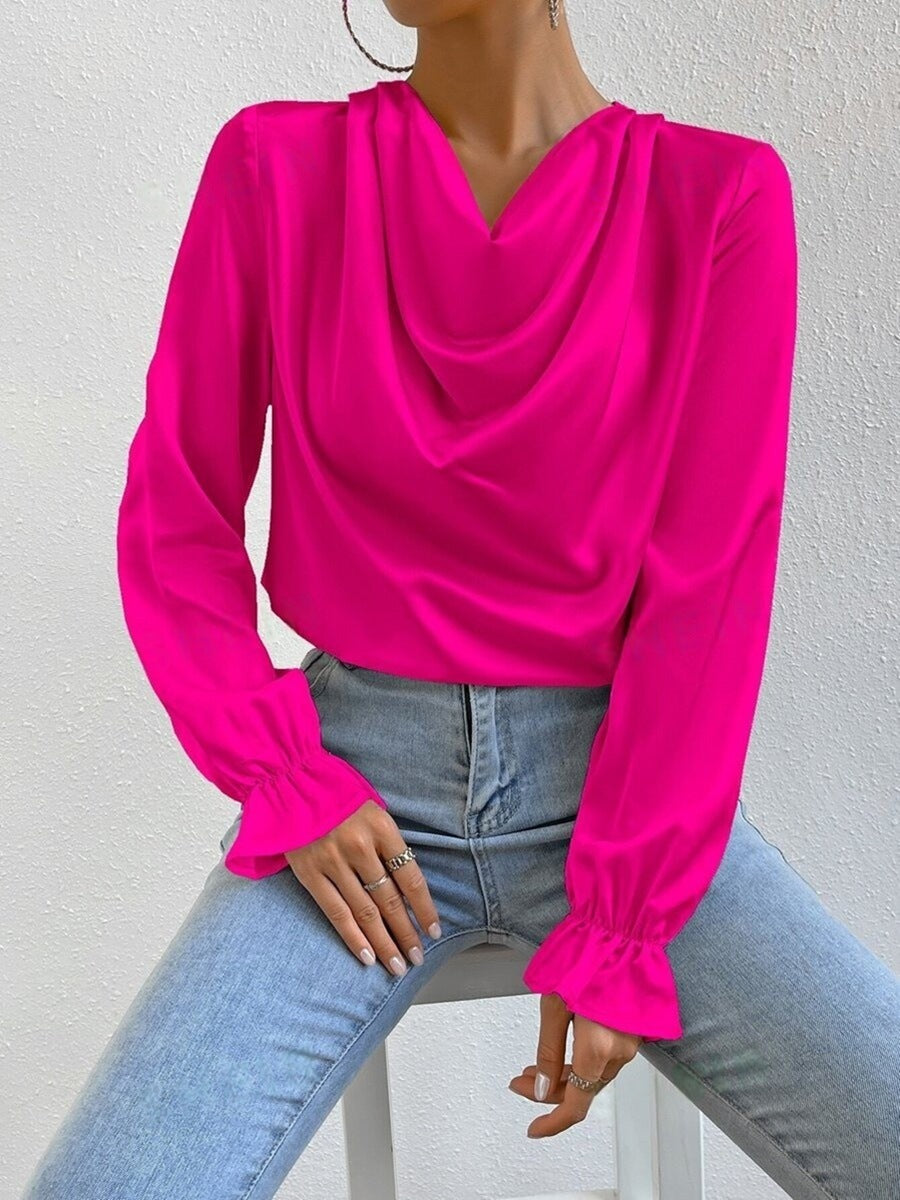 Out-Shine | Satin Long Sleeve Blouse Top