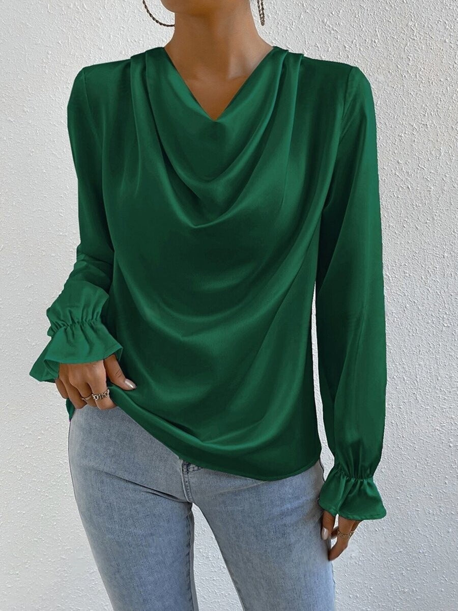 Out-Shine | Satin Long Sleeve Blouse Top