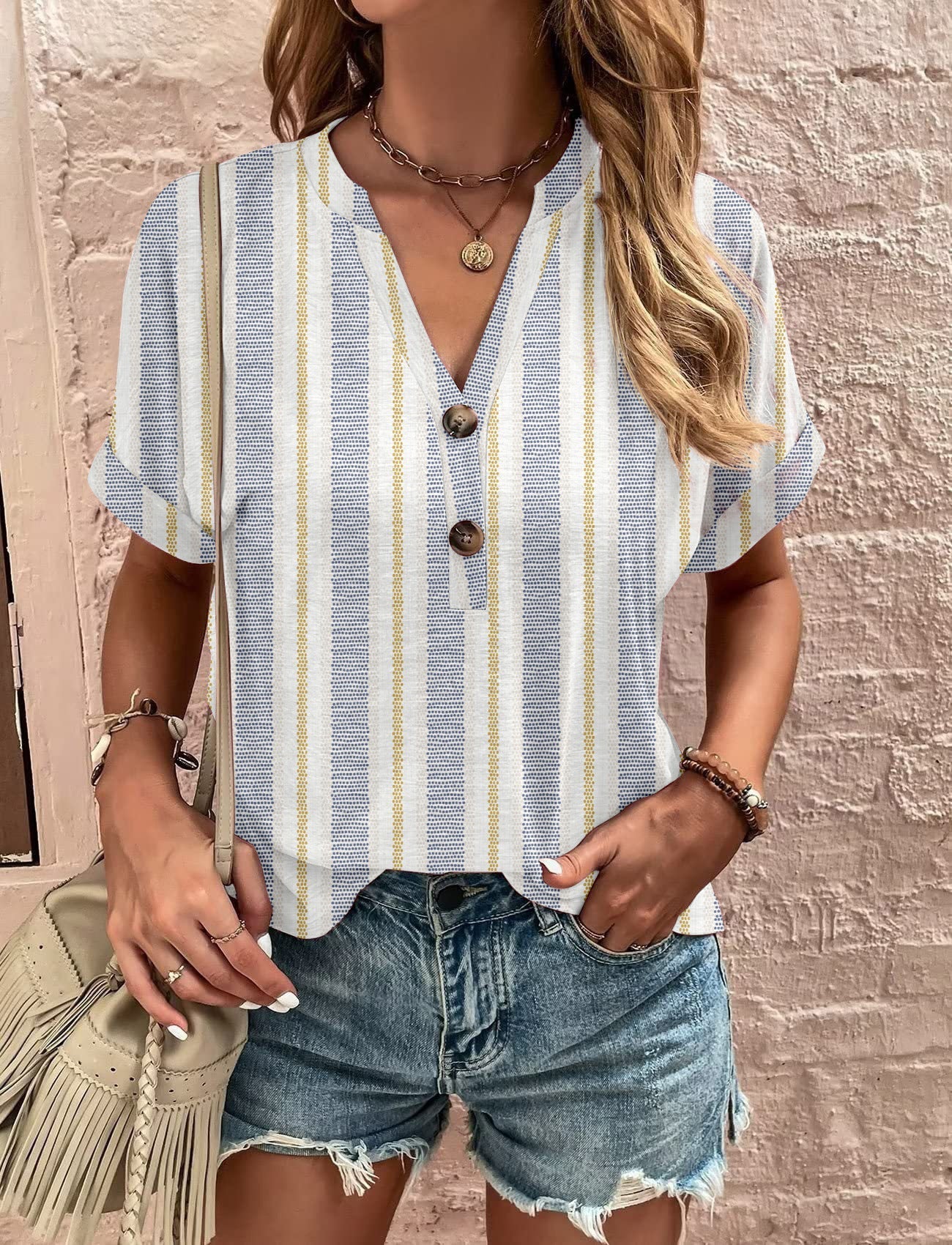 Out-Shine | Trendy Printed Button Fashion Short Sleeve Top