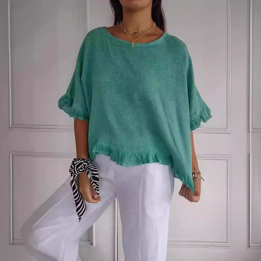 Deslumbra | Camiseta de manga corta con dobladillo con volantes