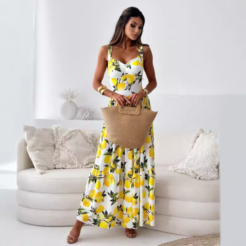 Out-Shine | Printed Elastic Waistless Statement Maxi Dress