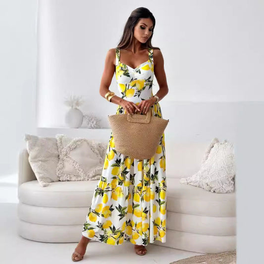 Out-Shine | Printed Elastic Waistless Statement Maxi Dress