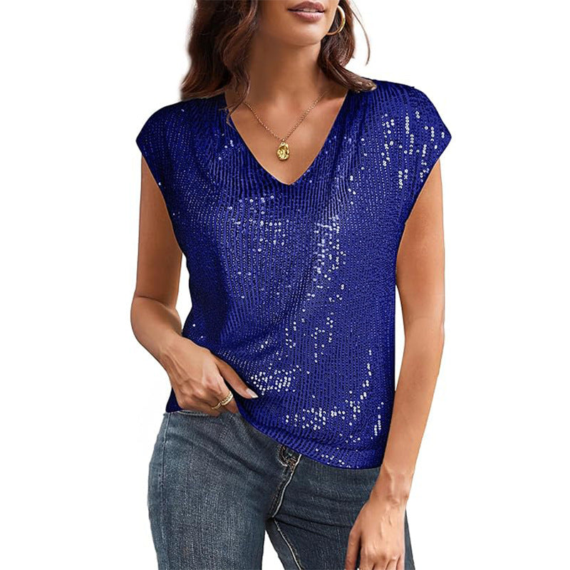 Out-Shine | V-Neck Sequins Short Sleeve Party Vest