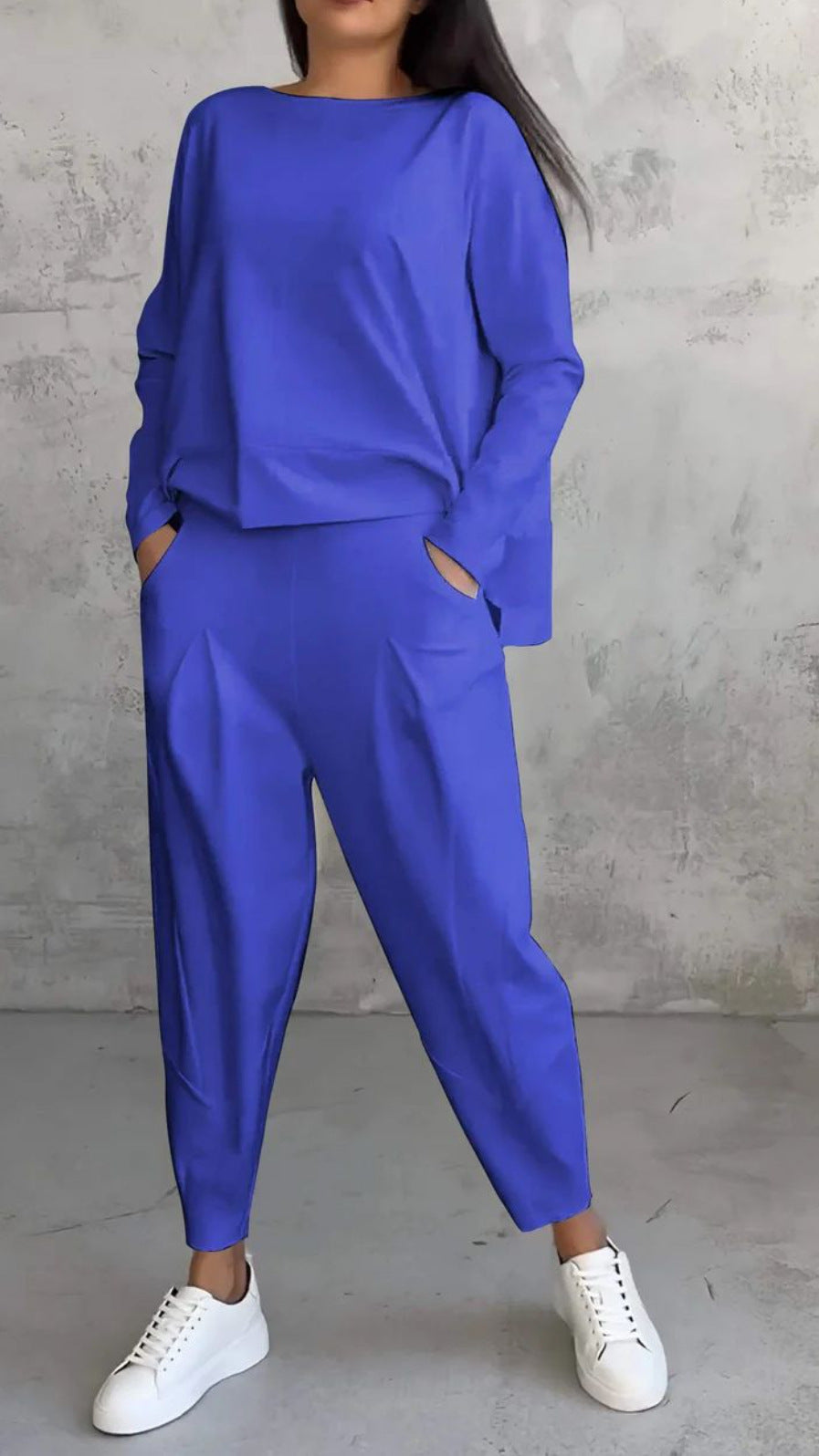 Out-Shine | Plain Color Slim Fit Pantsuit With Round Neck Neckline