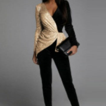 Out-Shine | Gold and Black Sequin One Pieces