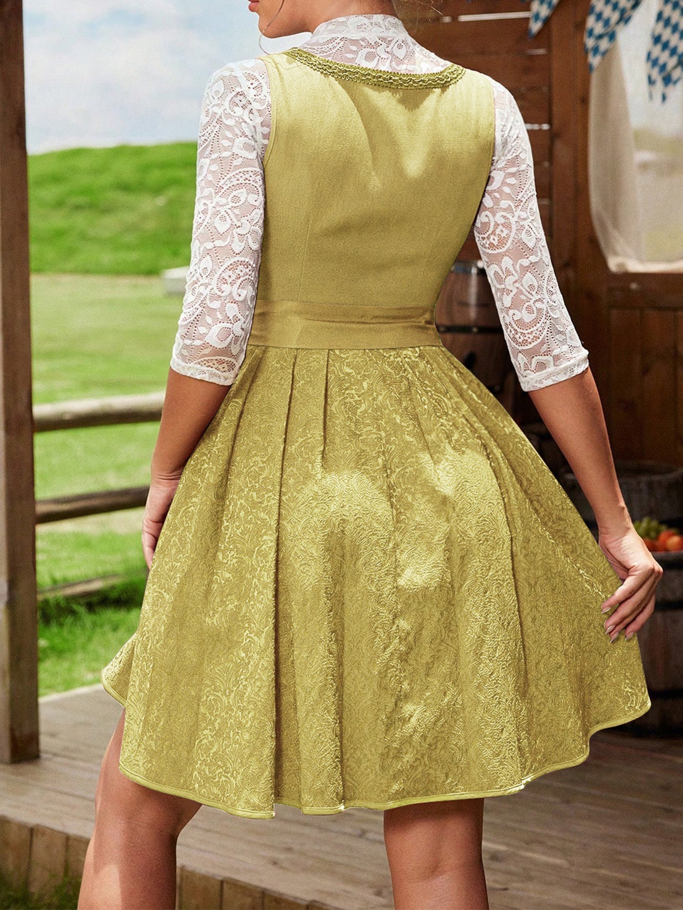 Out-Shine | Ladies Dress With Floral Details And Lace Sleeves