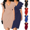 Out-Shine | Dress With V-Neck, Tight Waist, Pleating, And Bell Sleeves For Women