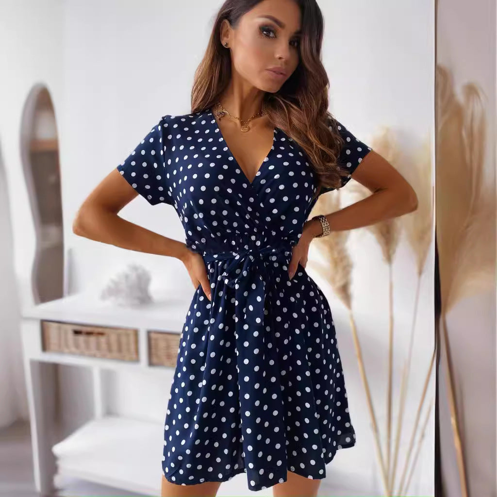 Out-Shine | Short sleeve V-neck rubber band binding dress