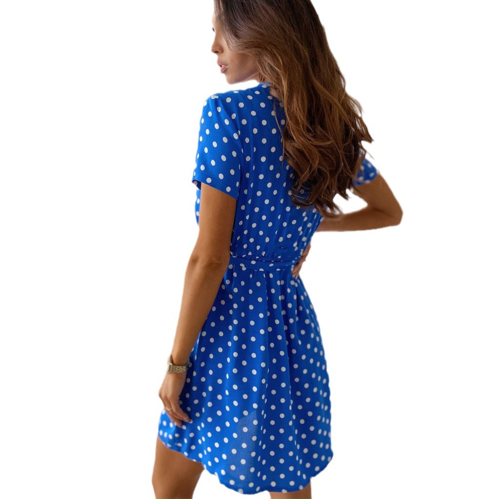 Out-Shine | Short sleeve V-neck rubber band binding dress