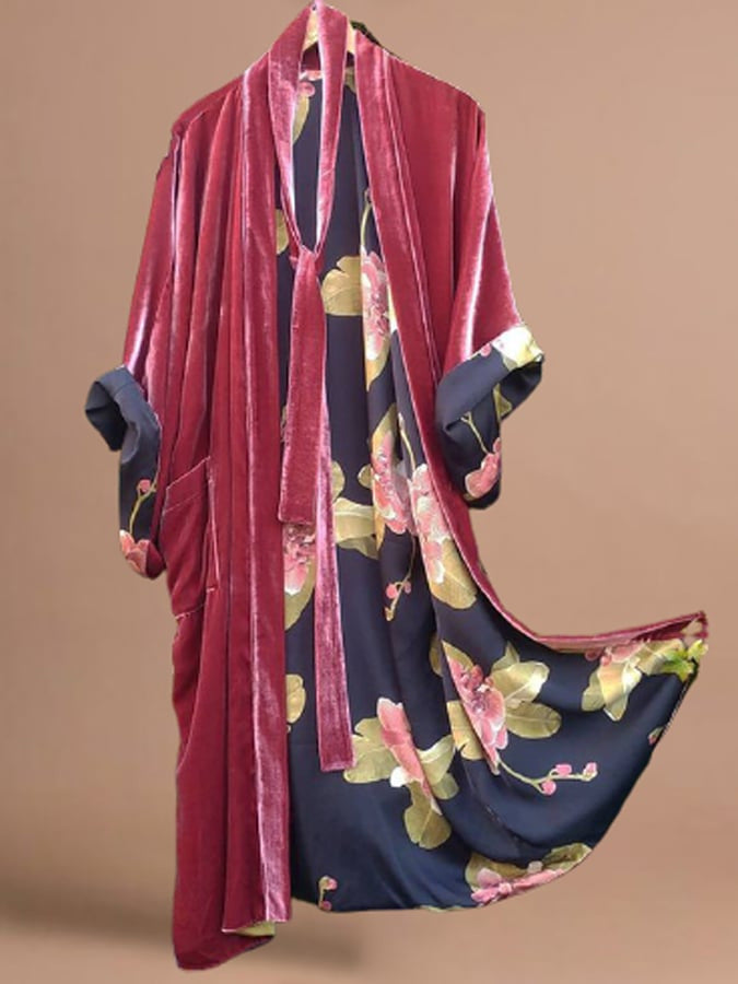 Out-Shine | Satin Digital Floral Size Cardigan Pajamas