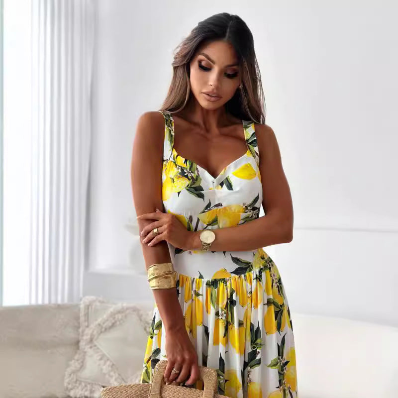 Out-Shine | Printed Elastic Waistless Statement Maxi Dress