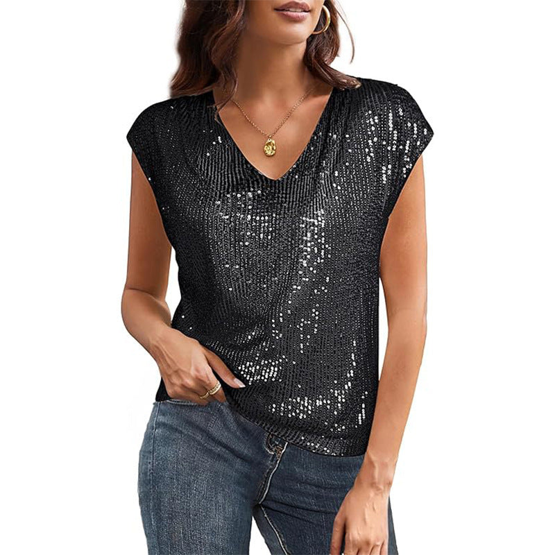 Out-Shine | V-Neck Sequins Short Sleeve Party Vest