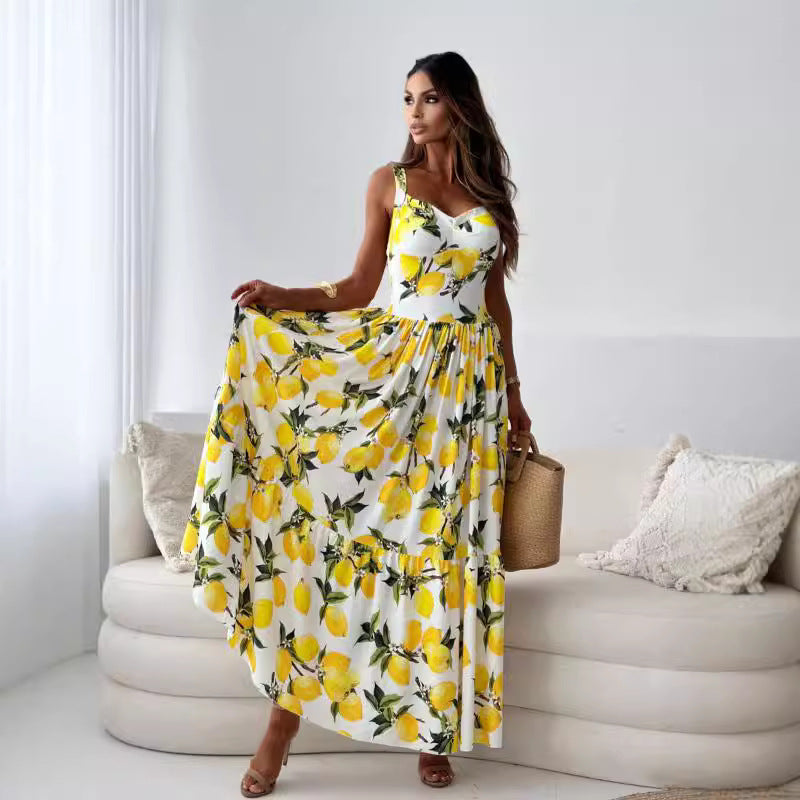 Out-Shine | Printed Elastic Waistless Statement Maxi Dress