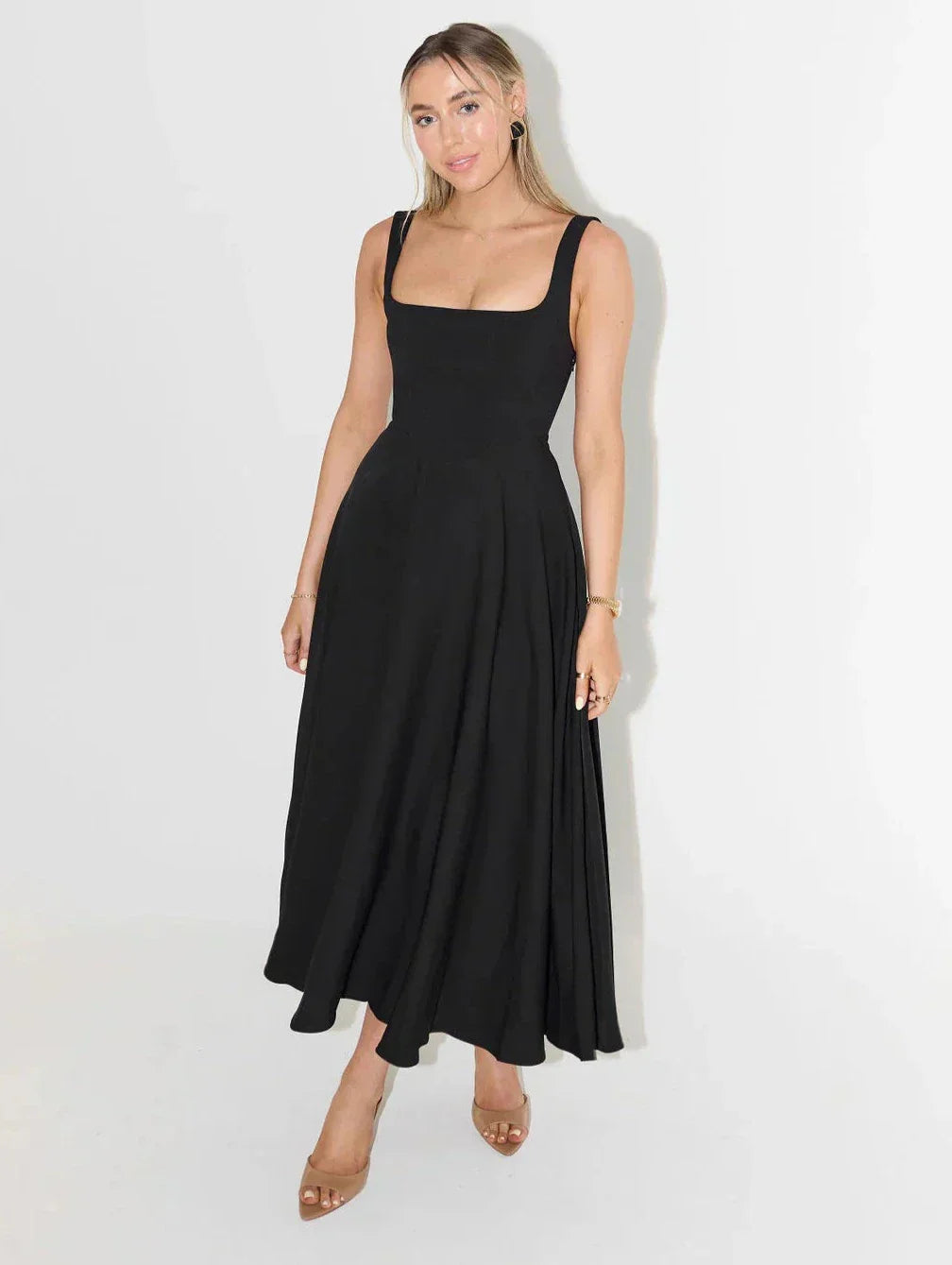 Out-Shine | Midi Dress With High Waist And Square Neckline