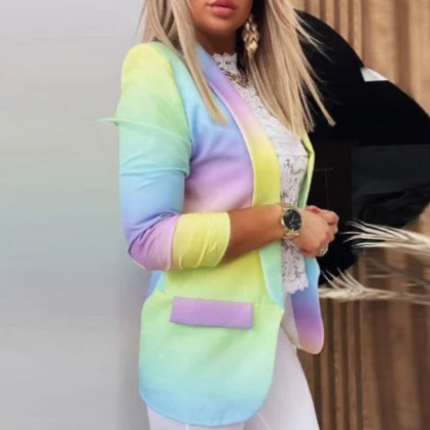 Out-Shine | Elegant Printed Shawl Collar Blazer