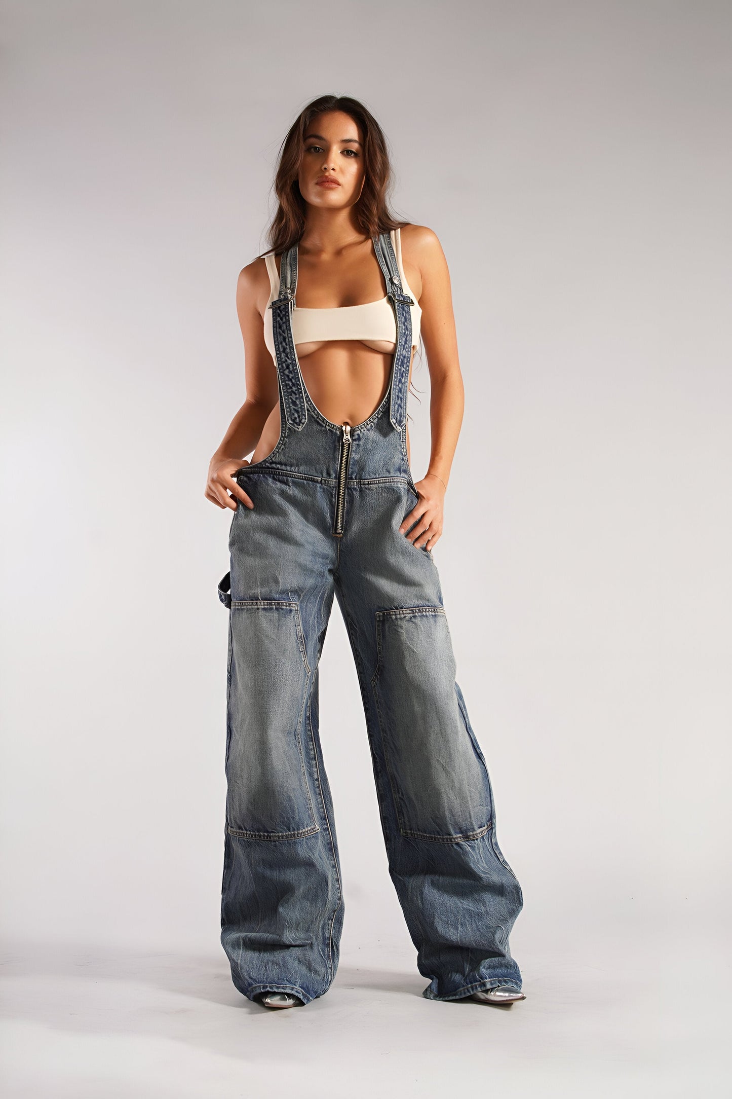 Out-Shine | Sexy Plunge Denim Overalls