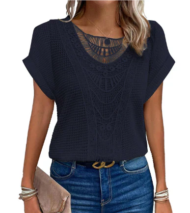 Out-Shine | Women's Stylish Embossed Blouse Folded Sleeves