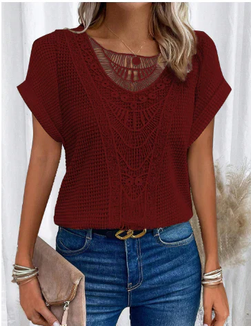 Out-Shine | Women's Stylish Embossed Blouse Folded Sleeves