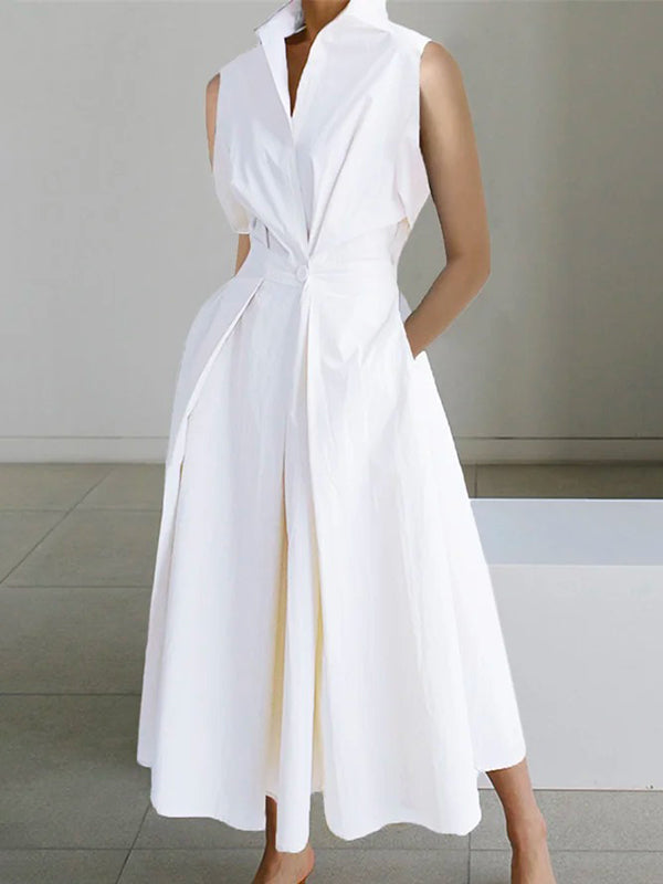 Out-Shine | White Shirt Collar Urban Cotton Dress