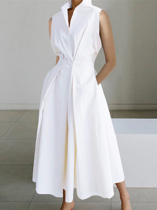 Out-Shine | White Shirt Collar Urban Cotton Dress