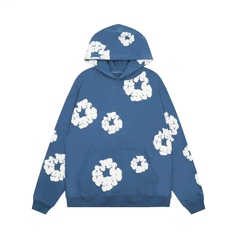 Out-Shine | Hooded Sweatshirt In Denim With Floral Print And Hood