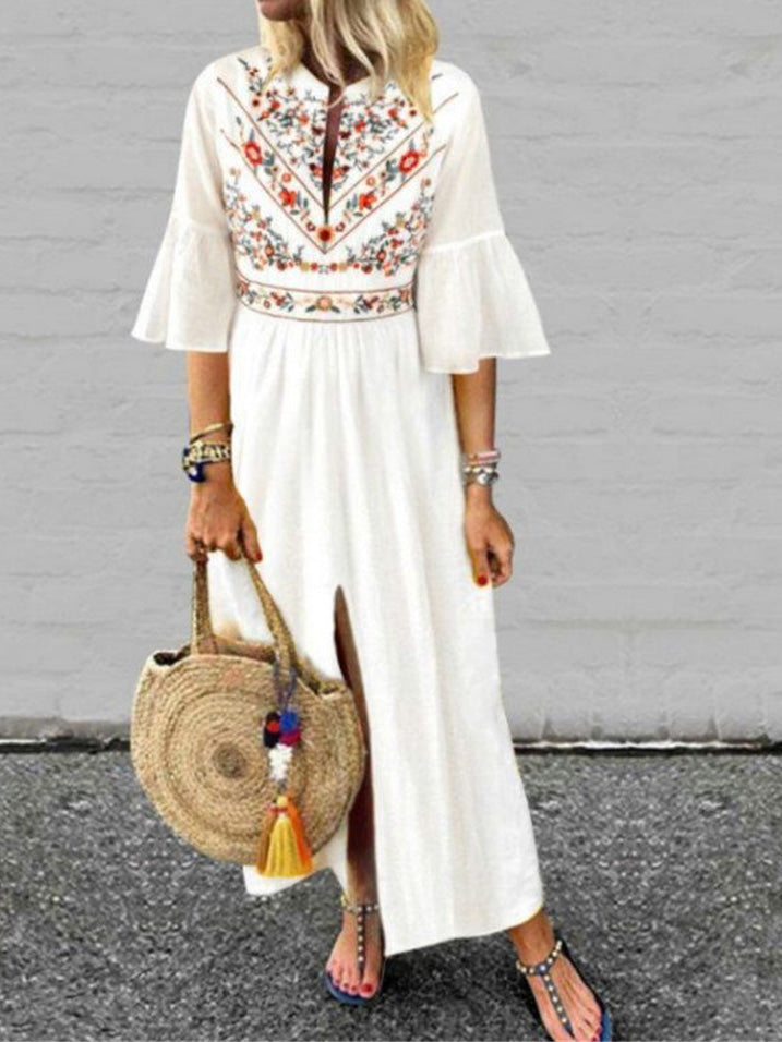 Deslumbra | Vestido holgado de estampado vintage para mujer con mangas de largo medio 