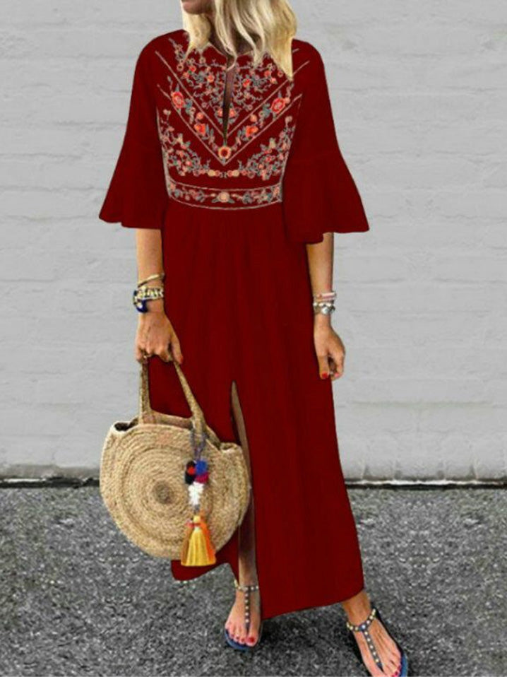 Deslumbra | Vestido holgado de estampado vintage para mujer con mangas de largo medio 