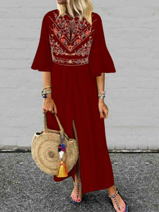 Deslumbra | Vestido holgado de estampado vintage para mujer con mangas de largo medio 