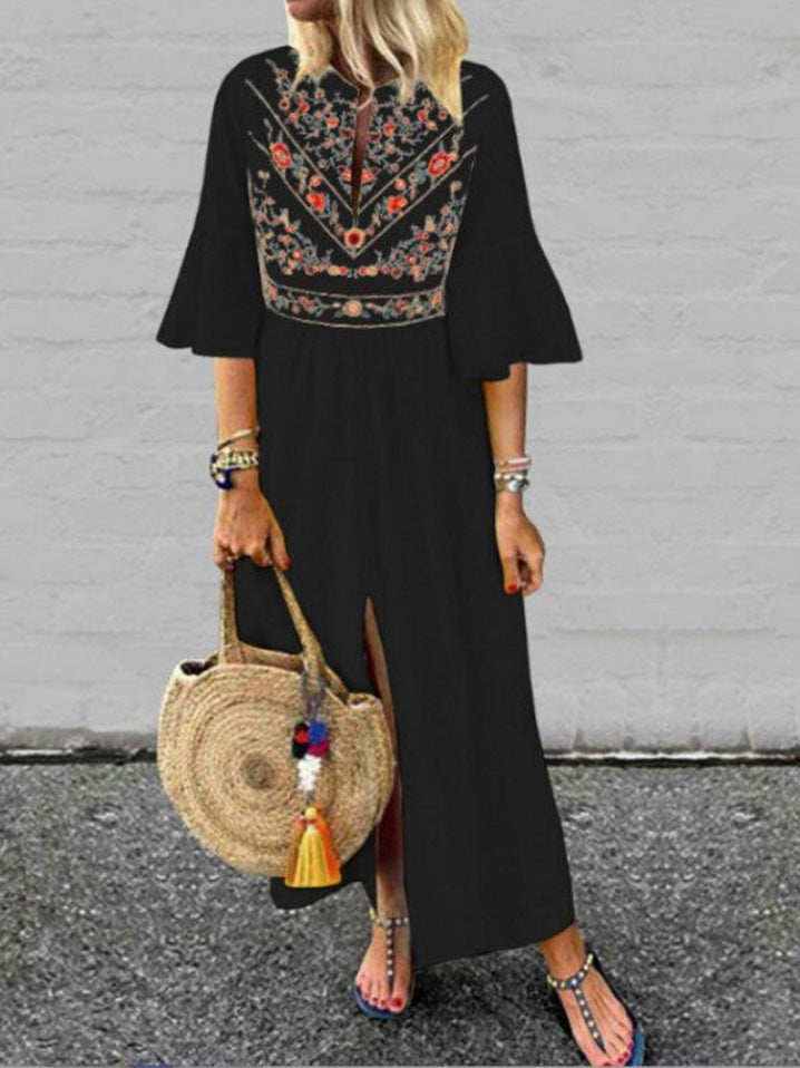 Deslumbra | Vestido holgado de estampado vintage para mujer con mangas de largo medio 