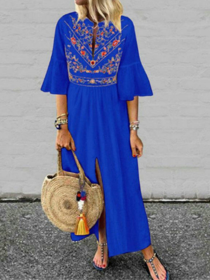 Deslumbra | Vestido holgado de estampado vintage para mujer con mangas de largo medio 