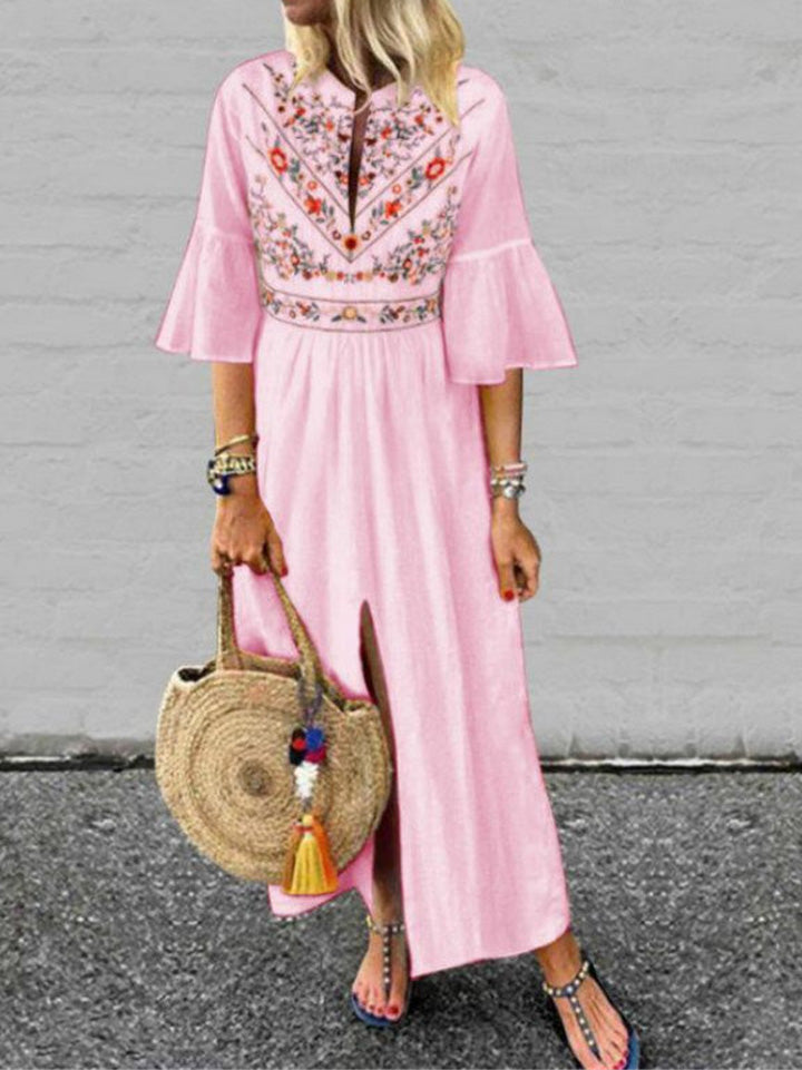 Deslumbra | Vestido holgado de estampado vintage para mujer con mangas de largo medio 