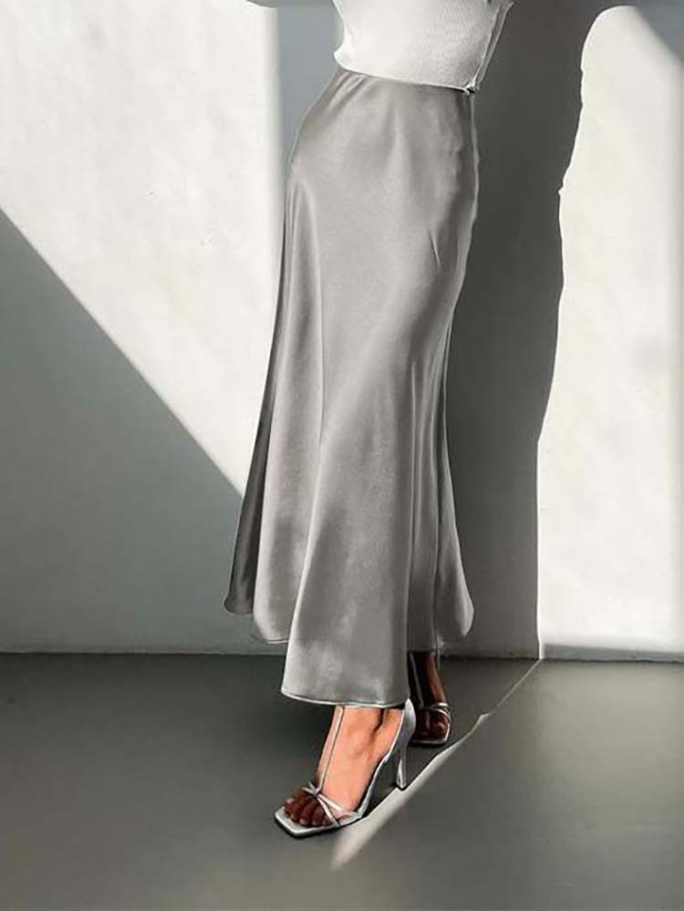 Out-Shine | Satin Midi Skirt With Flowing Design For Women