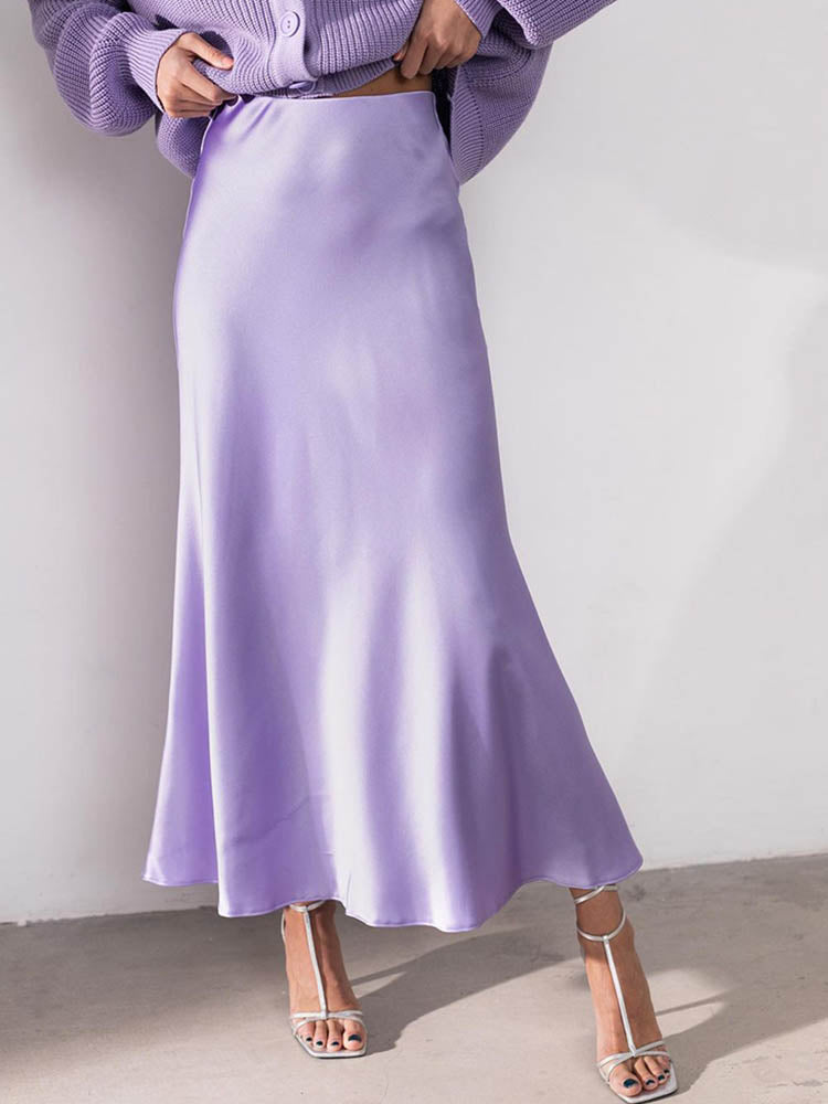 Out-Shine | Satin Midi Skirt With Flowing Design For Women