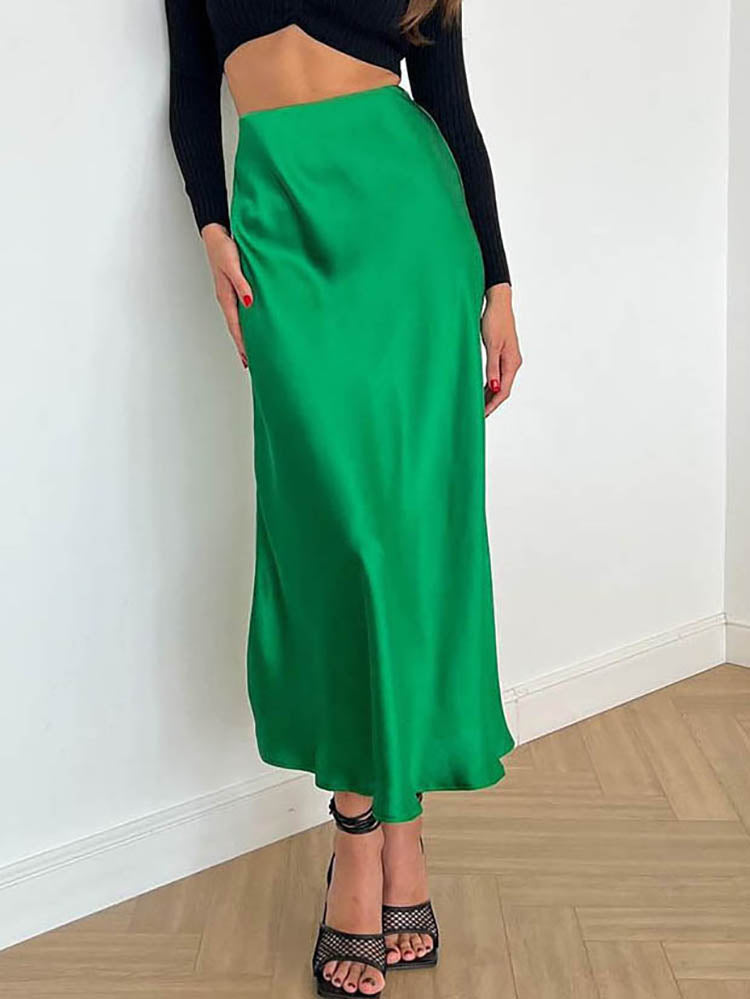 Out-Shine | Satin Midi Skirt With Flowing Design For Women