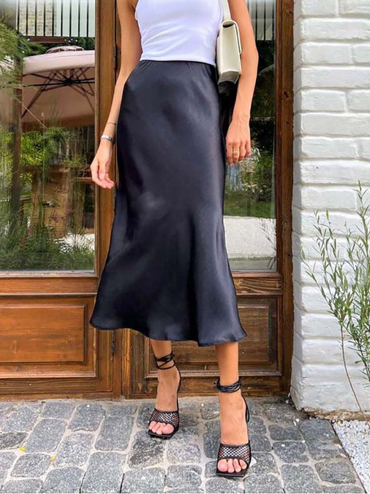Out-Shine | Satin Midi Skirt With Flowing Design For Women