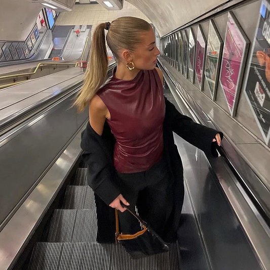 Out-Shine | Faux Leather Top