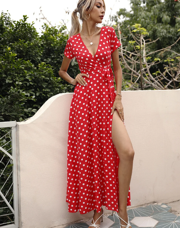 Out-Shine | Printed Polka Dot Casual Dress