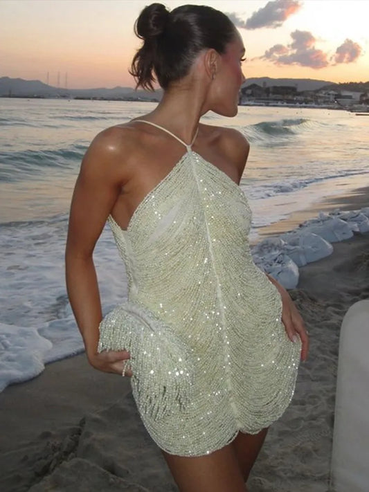 Out-Shine | Pearl-Draped Mini Dress