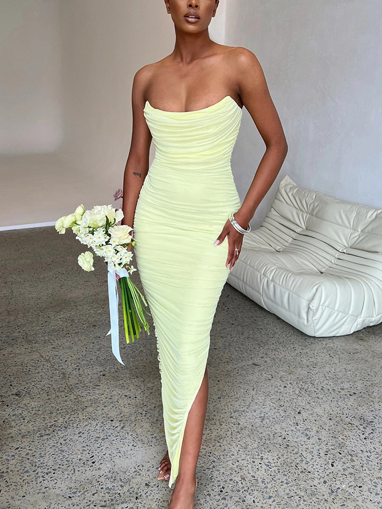 Out-Shine | Long Strapless Ribbed Dress For Women