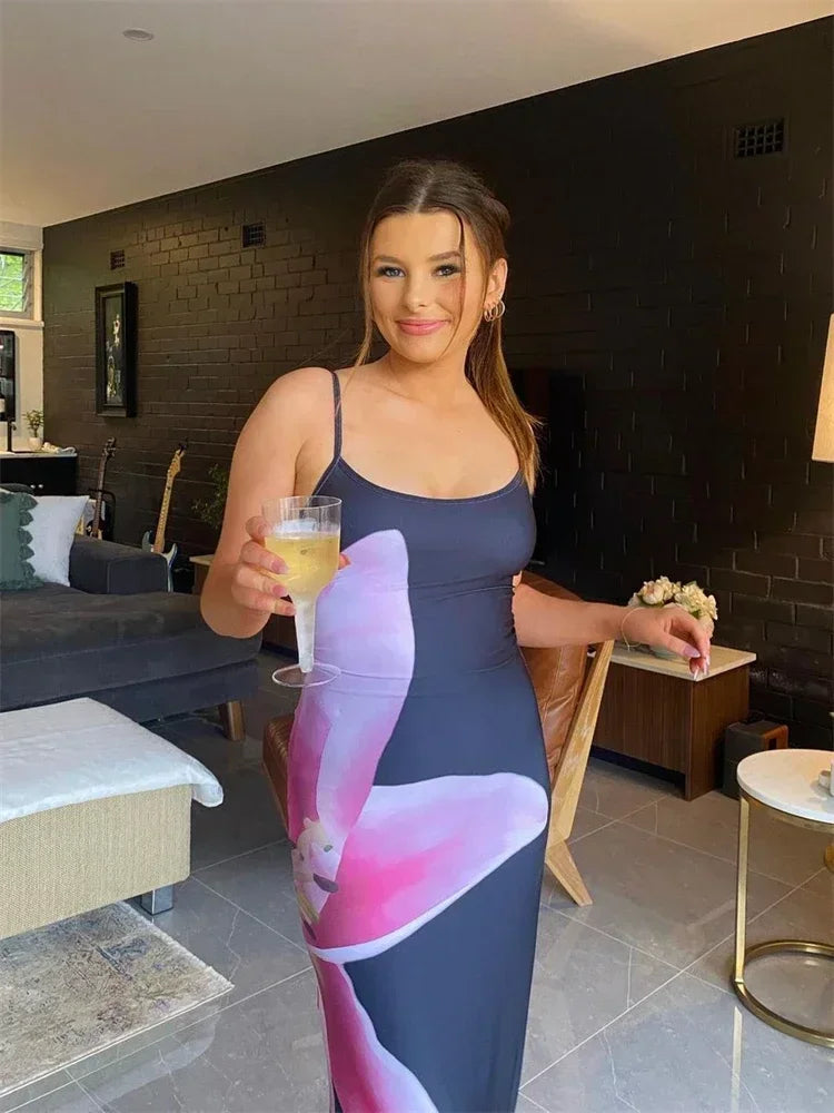 Deslumbra | Vestido largo sin espalda con estampado Tossy 