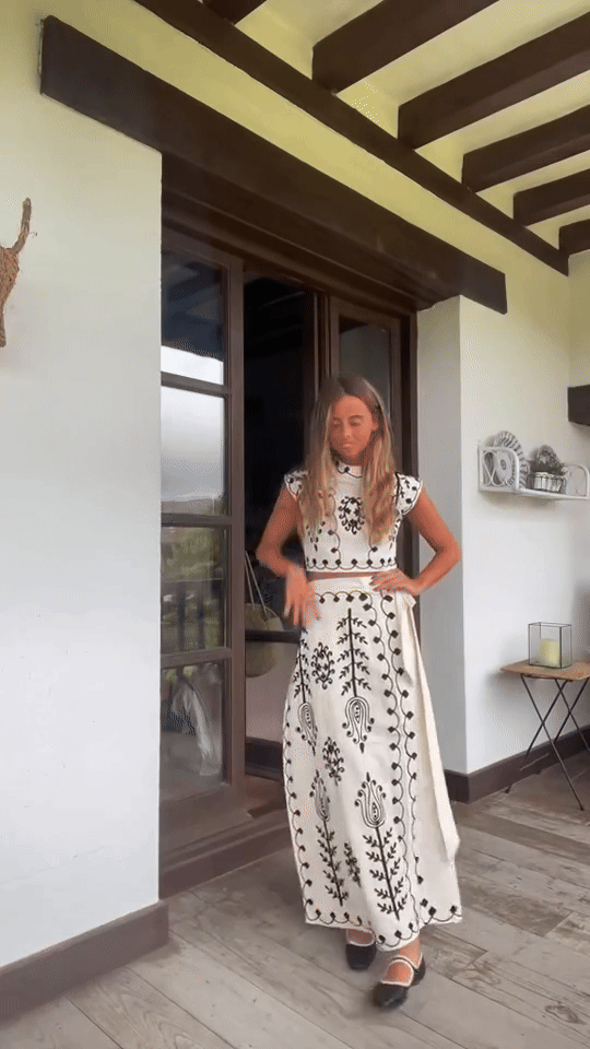 Out-Shine | Elegant Printed Top And Skirt Set