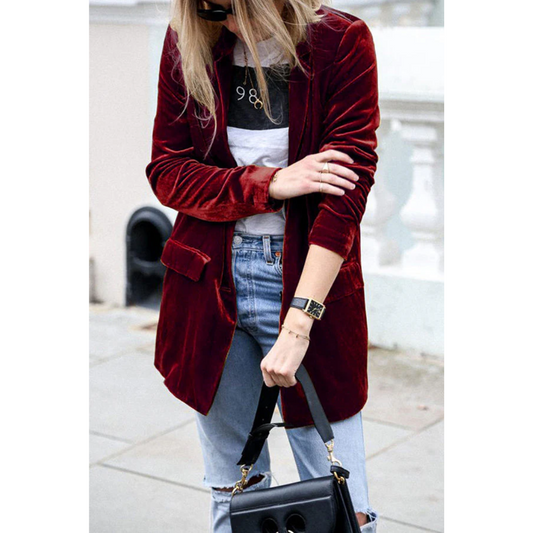 Out-Shine | Women's Velvet Long Coat Casual