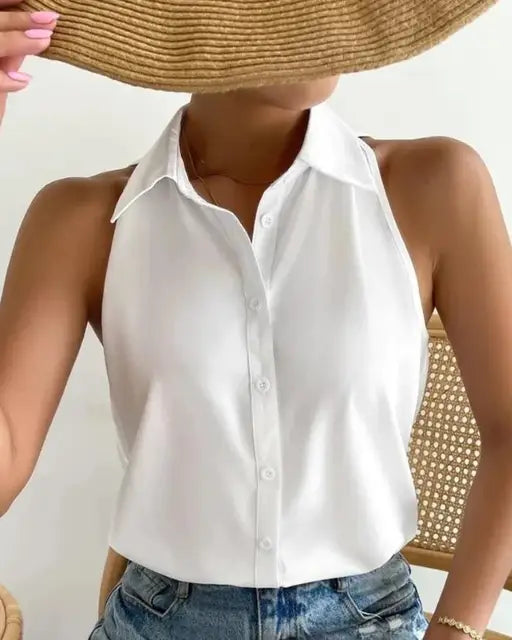 Out-Shine | Casual Polo Style Sleeveless Blouse for Women