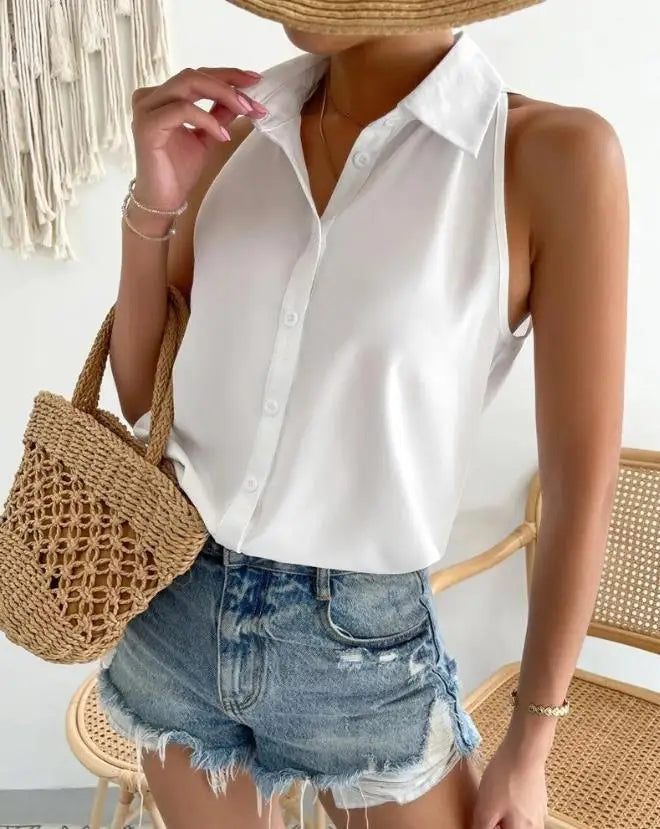 Out-Shine | Casual Polo Style Sleeveless Blouse for Women