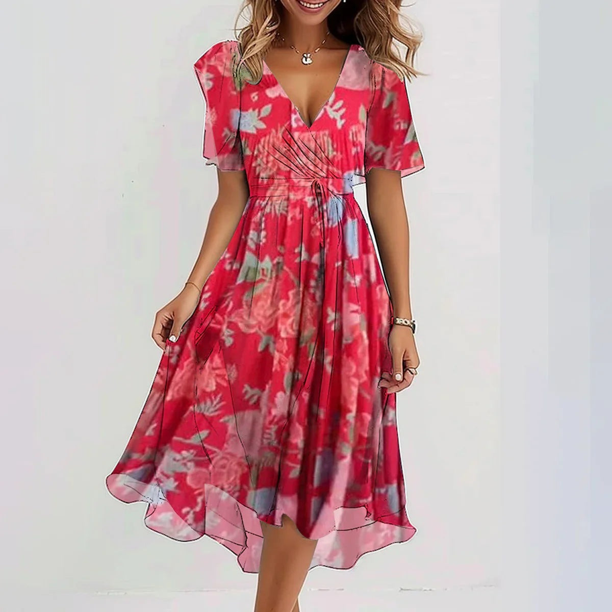 Out-Shine | Midi Dress with Stylish Flower Pattern